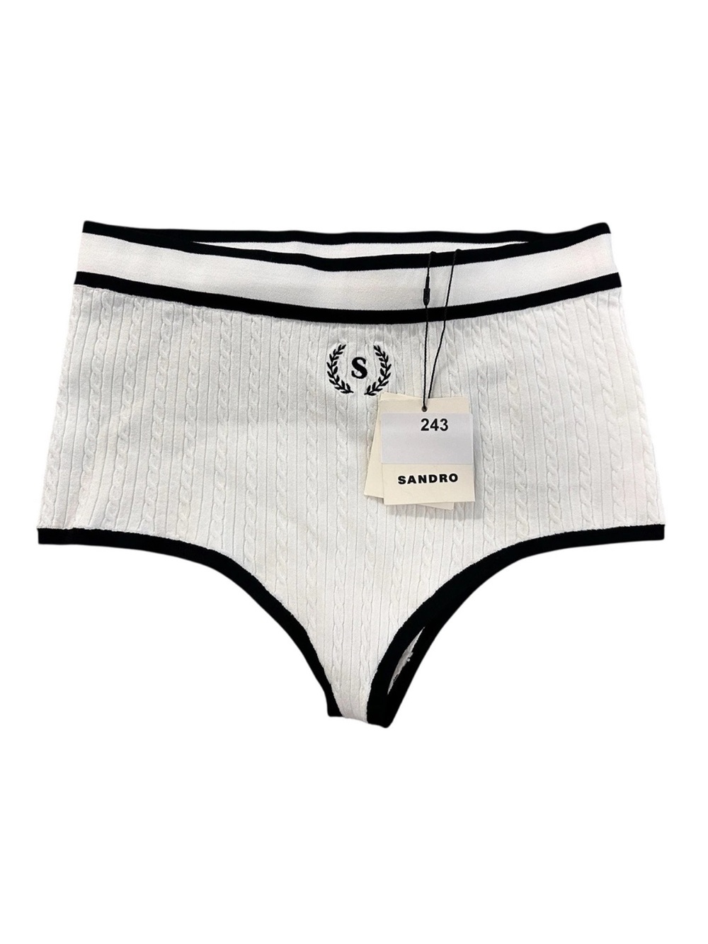 Sandro Blanc Cable-Knit Briefs Shorts with Black Laurel Trim US L-XL, 8-10